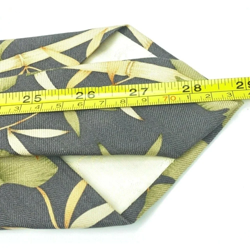 TOMMY BAHAMA Tie Gray Green Leaves Bamboo 100% Silk Hand Made Mens Necktie